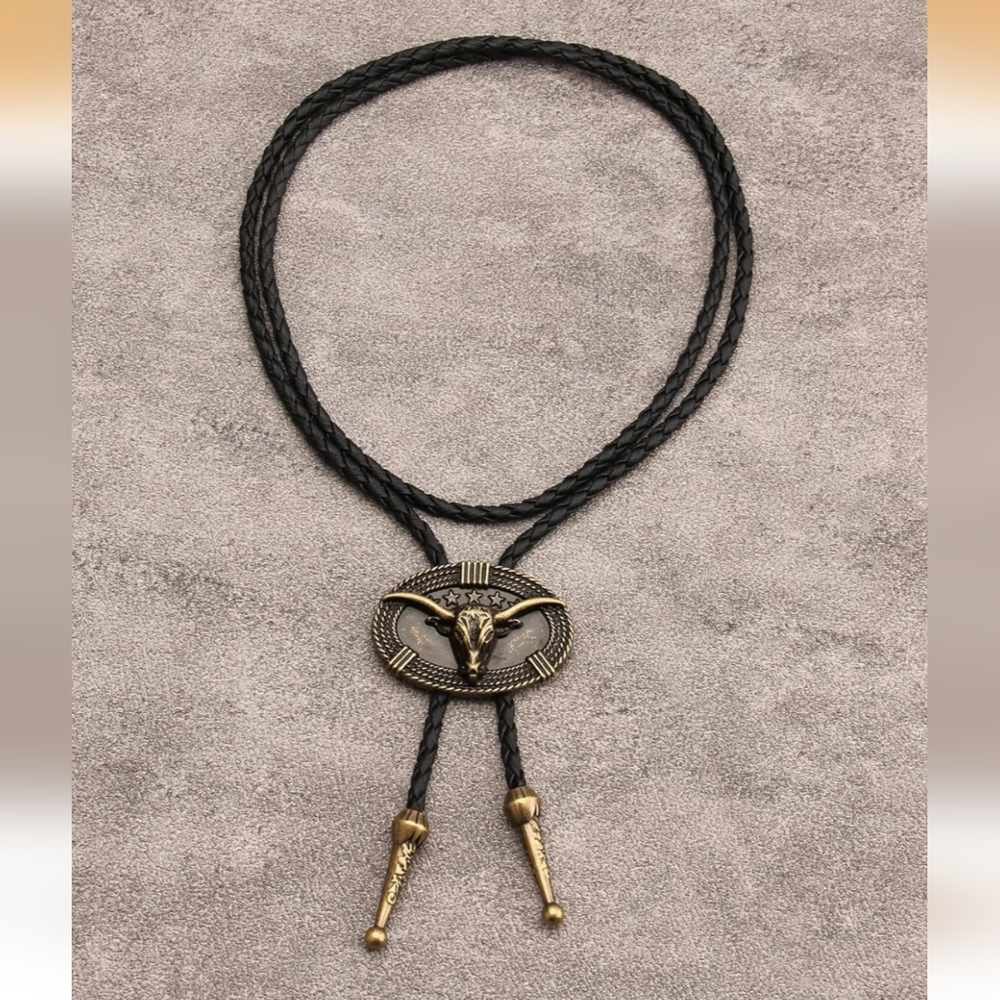 New western longhorn steer or bull bolo tie